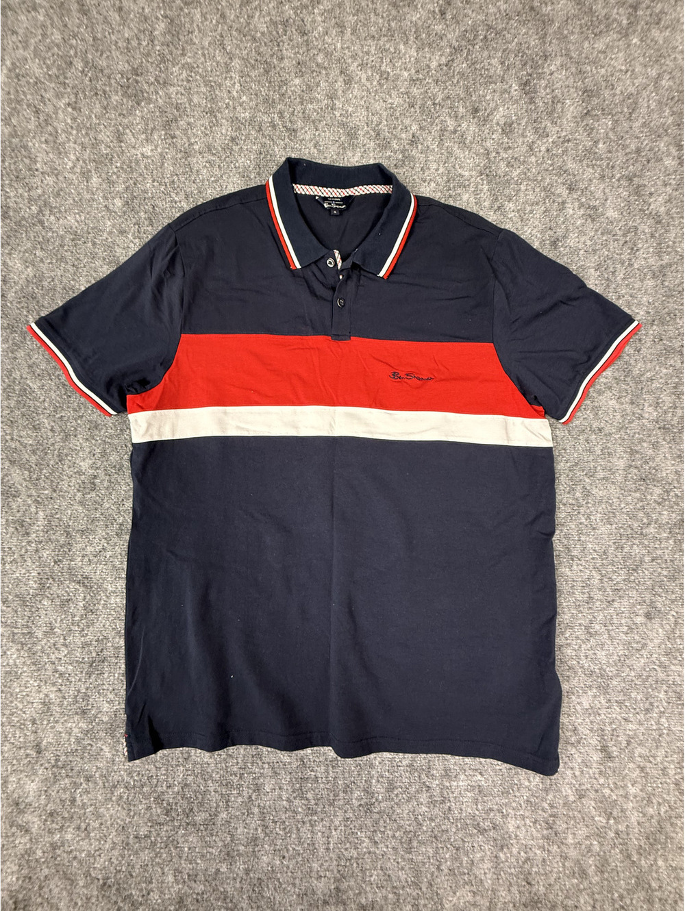 Ben Sherman Men's XL Polo Shirt Navy Blue Red White Cotton